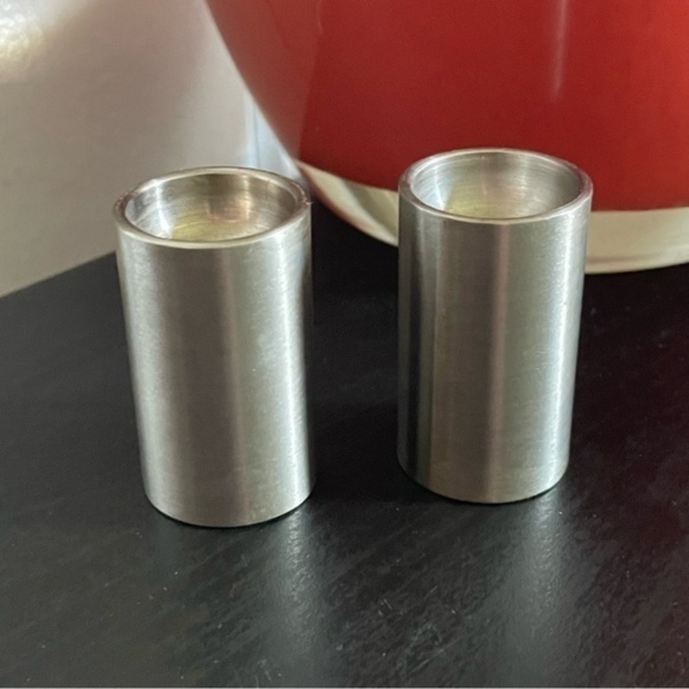 $10 SALE Small Metal Salt & Pepper Shaker Set Minimalist Collectibles 1.5”